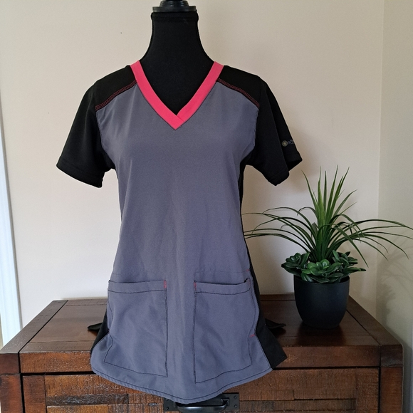 Carhartt Tops - Carhartt Force Scrubs Top Women's Small V-neck Black Grey Pink Short Sleeve